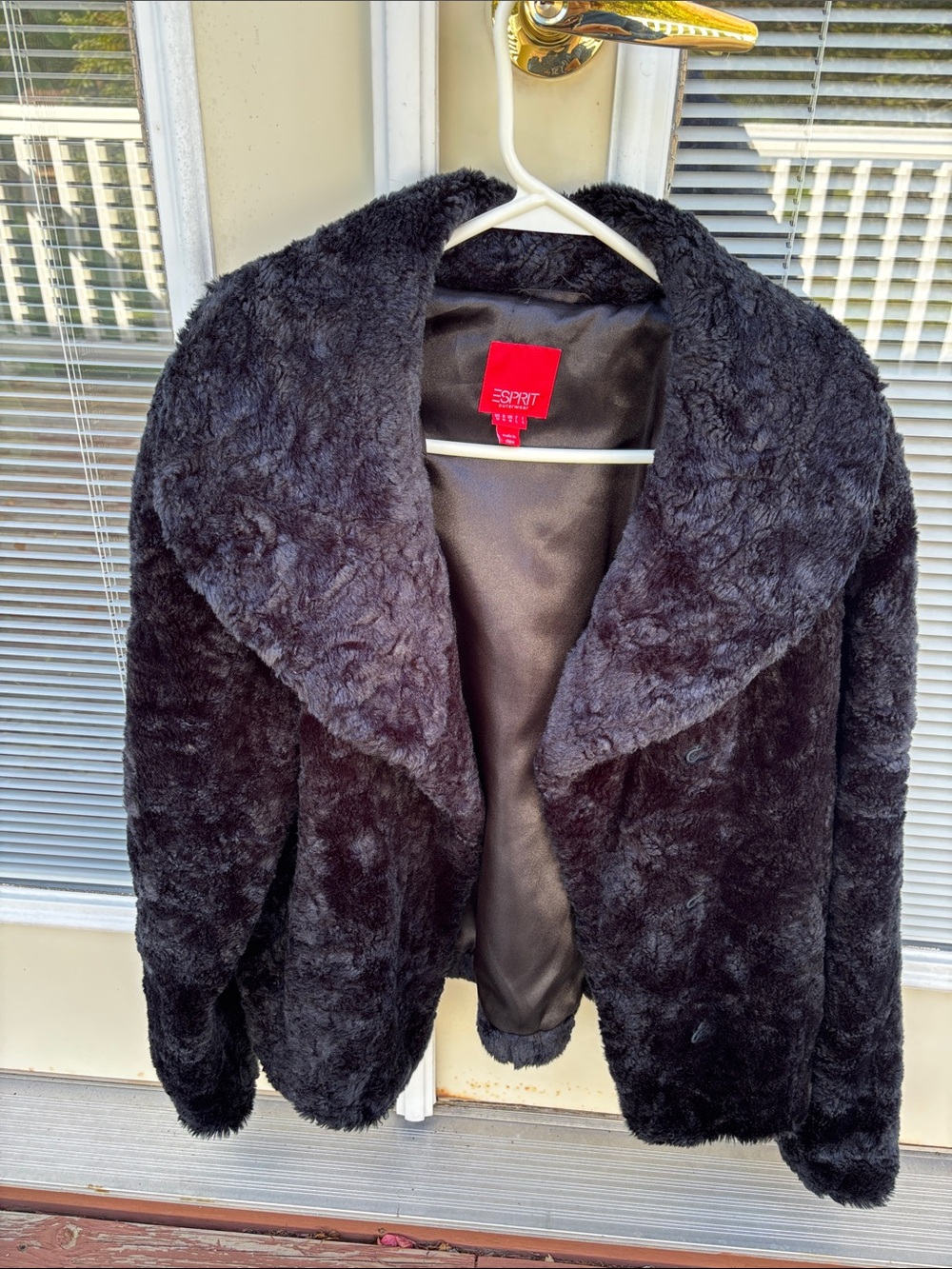 Esprit Plush Black Teddy Jacket with Shawl Collar